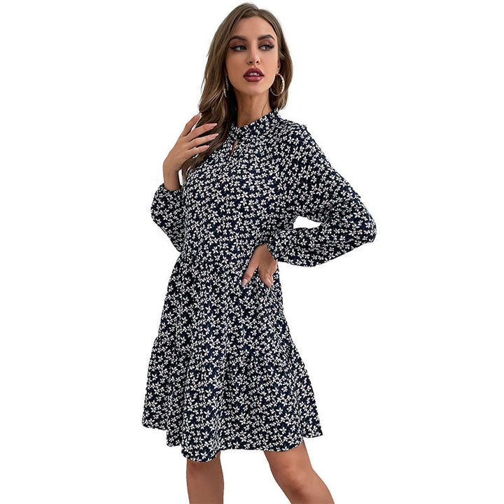 Damen Gestuftes Minikleid mit Stehkragen, Blumenprint und taillierter A‑Linie Echoarchiv