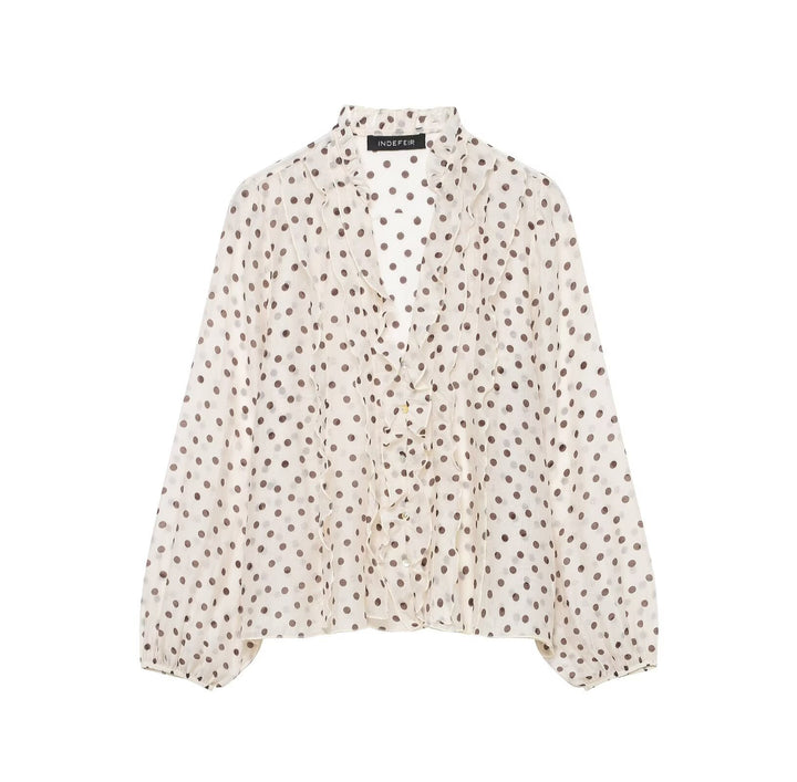 Damen Leichte Chiffon-Bluse mit Volantknopfleiste und Ballonärmeln Echo Archiv