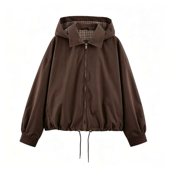 Damen Leichte Kapuzenjacke im Cropped-Oversize-Schnitt mit Tunnelzugsaum und verdecktem Reißverschluss Echoarchiv