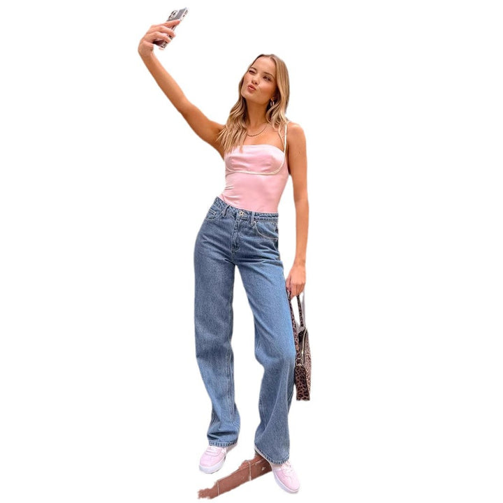 Damen Hohe Taille Jeans mit weitem Bein und klassischem Schnitt Echo Archiv