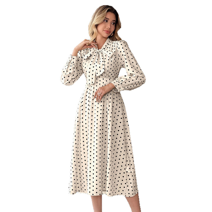 Damen Midi Kleid mit Schleifenkragen und Punkten Echo Archiv