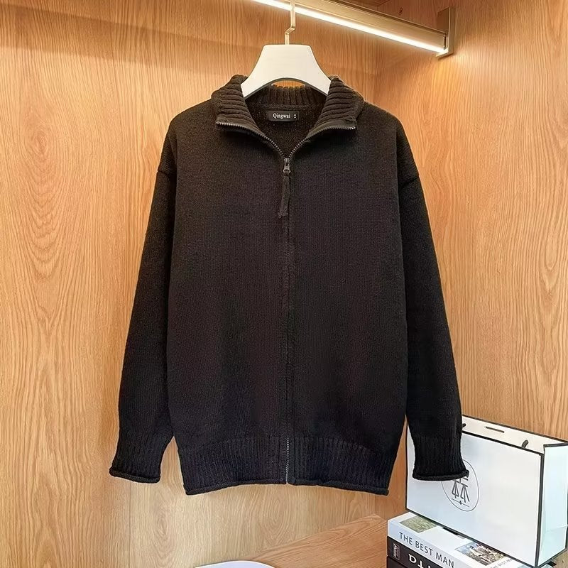 Unisex Komfortabler Reißverschluss-Strickblouson mit geradem Schnitt und Stehkragen Echoarchiv