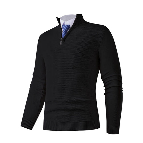 Herren nan feinstrickpullover mit Stehkragen und halbem Reißverschluss, Strukturstrick und schlanker Business-Casual-Passform Echo Archiv