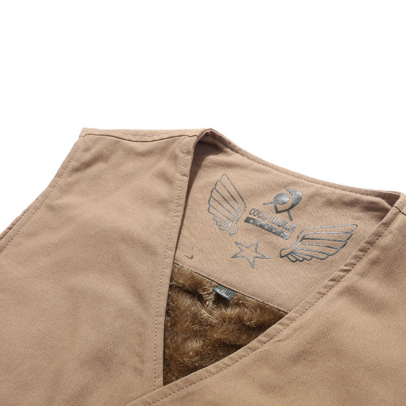 Herren Gefütterte Canvas-Weste mit durchgehendem Teddyfutter, Knopfleiste und aufgesetzten Taschen – Taviero