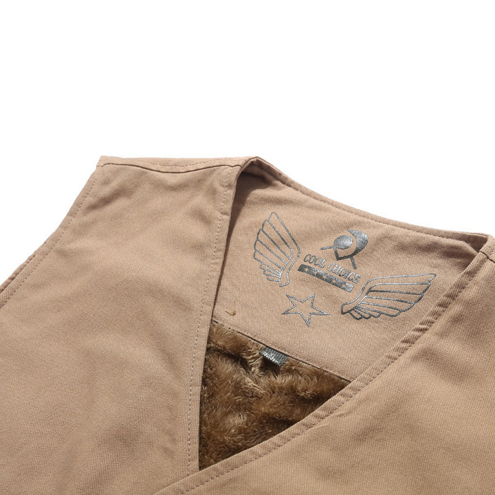 Herren Gefütterte Canvas-Weste mit durchgehendem Teddyfutter, Knopfleiste und aufgesetzten Taschen – Taviero