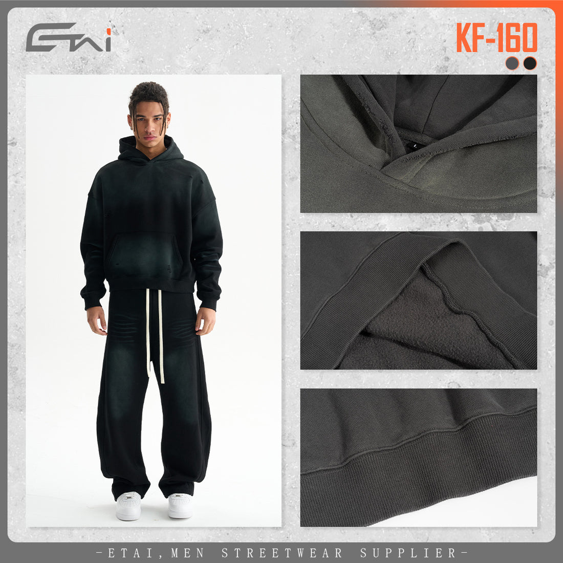 Herren Oversize-Kapuzenpullover im Used-Look mit Kängurutasche und Destroy-Details Echo Archiv