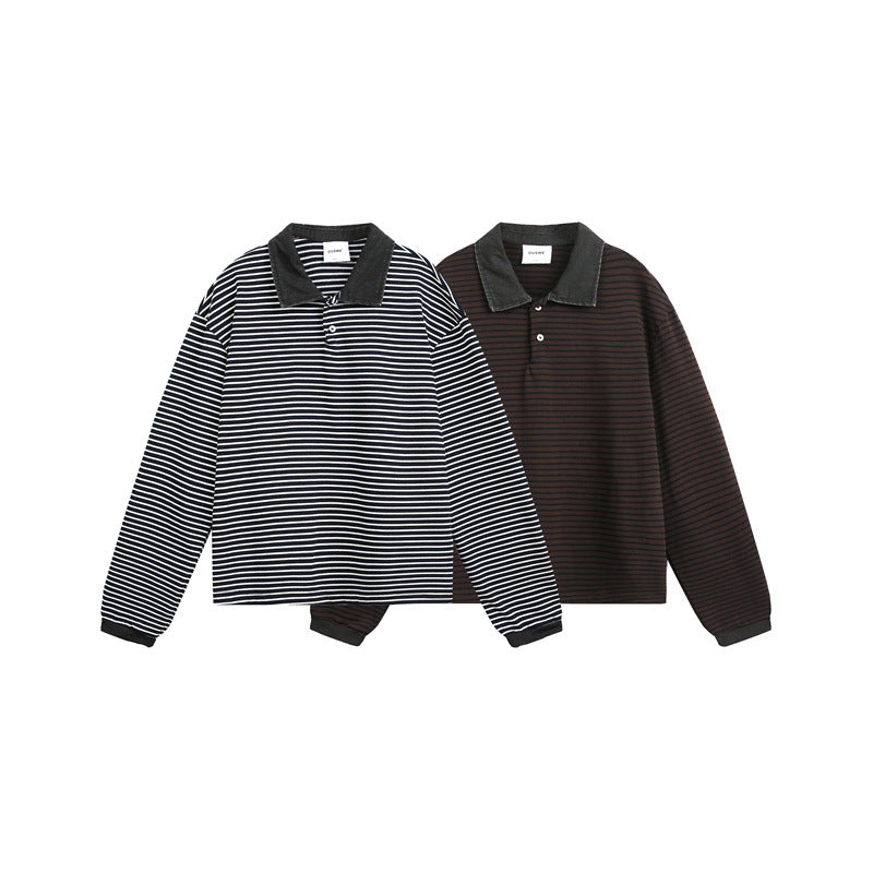 Unisex Relaxed-Rugby-Poloshirt mit Cordkragen und feinem Ringelstrick Echoarchiv