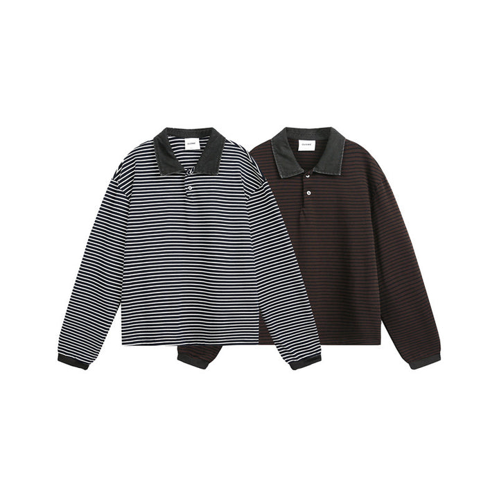 Unisex Relaxed-Rugby-Poloshirt mit Cordkragen und feinem Ringelstrick Echoarchiv