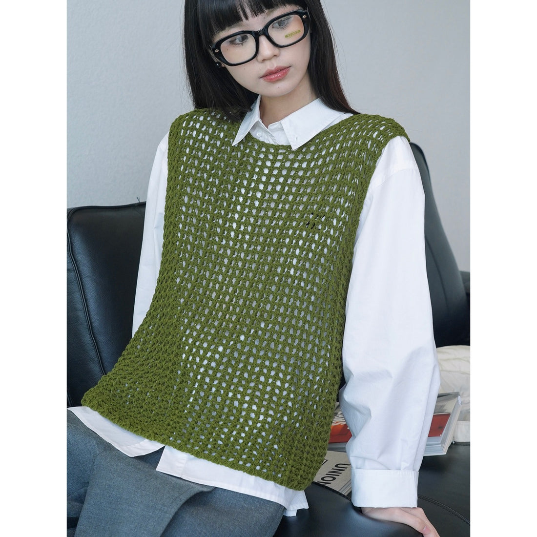 Damen Gehäkelte Grobstrick‑Weste im Layering‑Stil aus Baumwollmix Echoarchiv