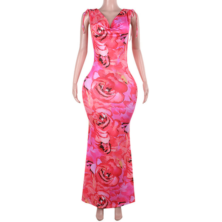 Damen figurbetontes Maxikleid mit floralem Design und dekorativen Trägern Echo Archiv