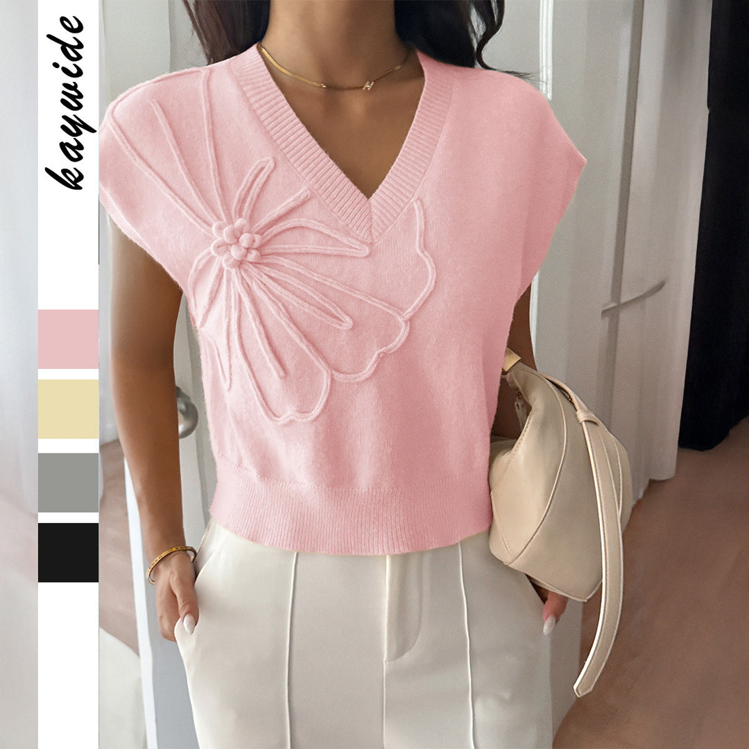 Damen V-Ausschnitt Strickoberteil mit floralem Relieffinish Echo Archiv