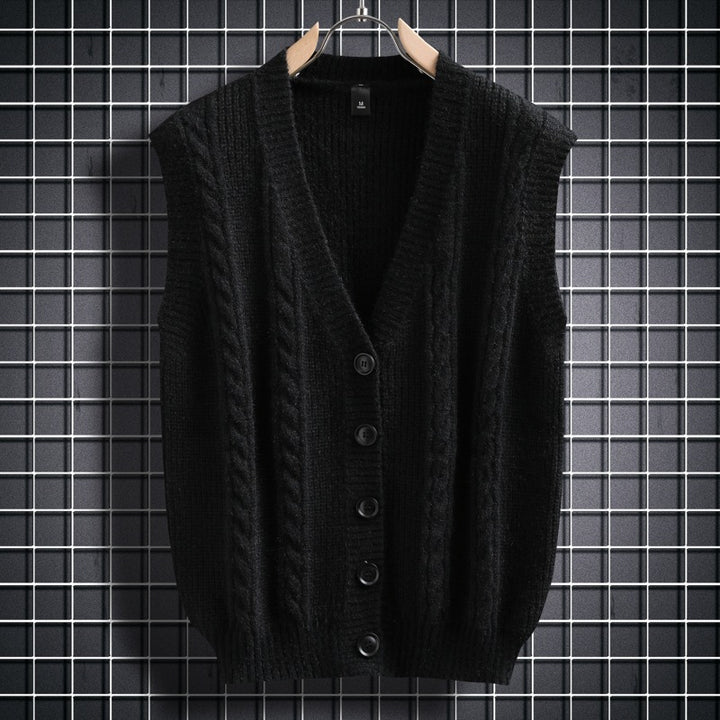 Herren ärmellose Strickjacke mit Zopfmuster und Knopfdetails Echoarchiv