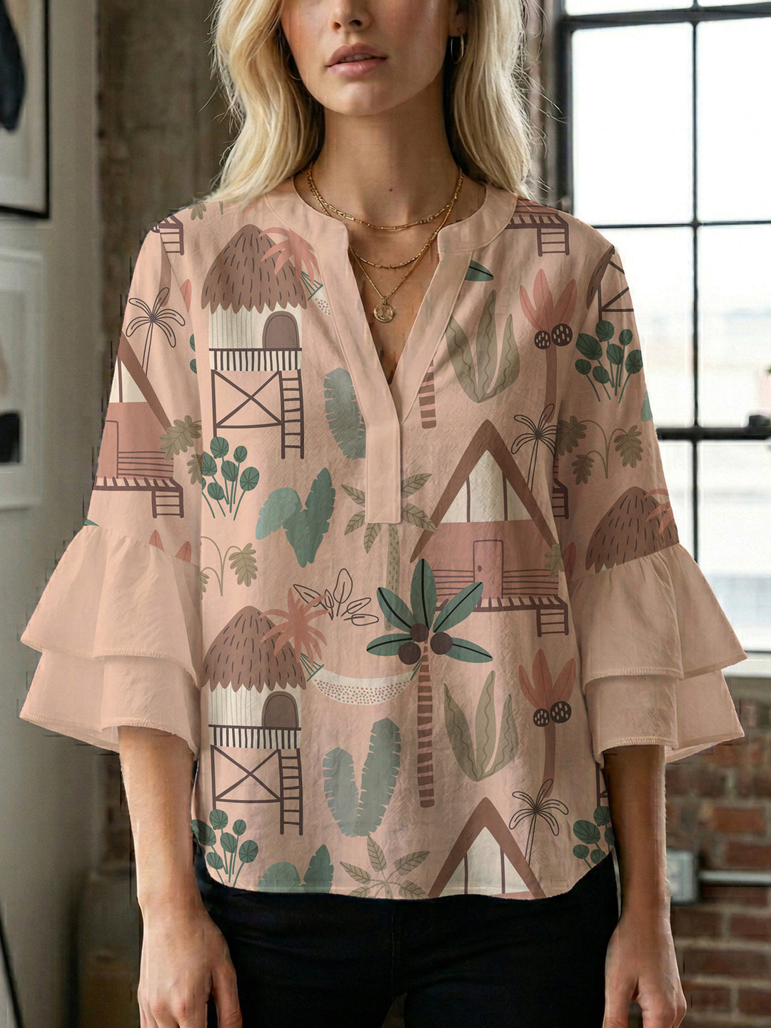 Damen Bluse mit Rüschendetails und auffälligem Animal-Print Echo Archiv