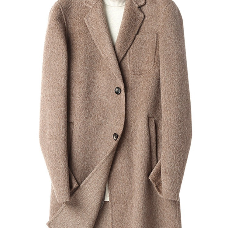 Herren Strukturierter Longcoat aus Wollmix mit fallendem Revers und Ein-Knopf-Verschluss Echoarchiv