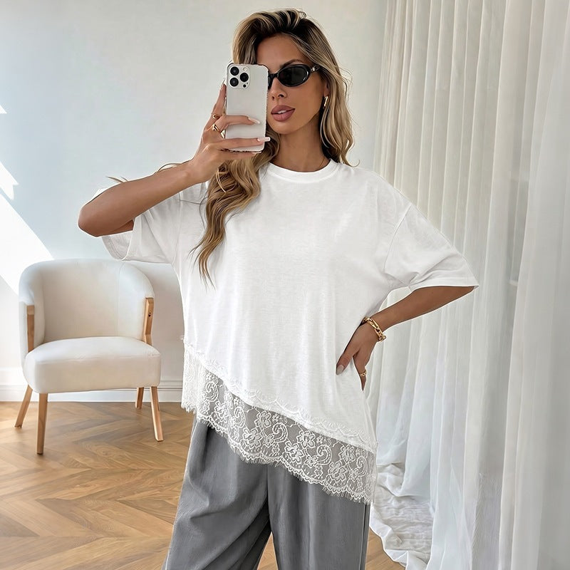 Damen Elegantes T-Shirt mit Spitzenrand Echo Archiv