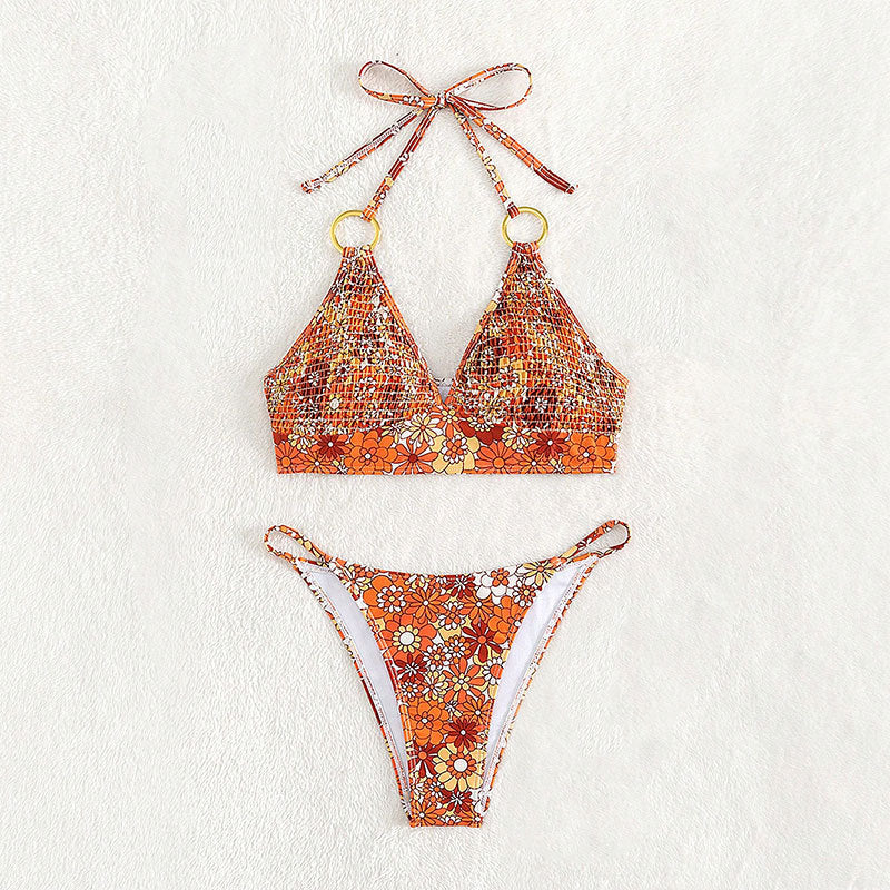 Damen Triangel-Bikini mit modischem Blütenmuster und eleganten Ringdetails Echo Archiv