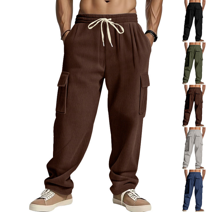 Herren Cordcargo-Hose mit weitem Bein, Tunnelzugbund und aufgesetzten Cargotaschen – Bravaro