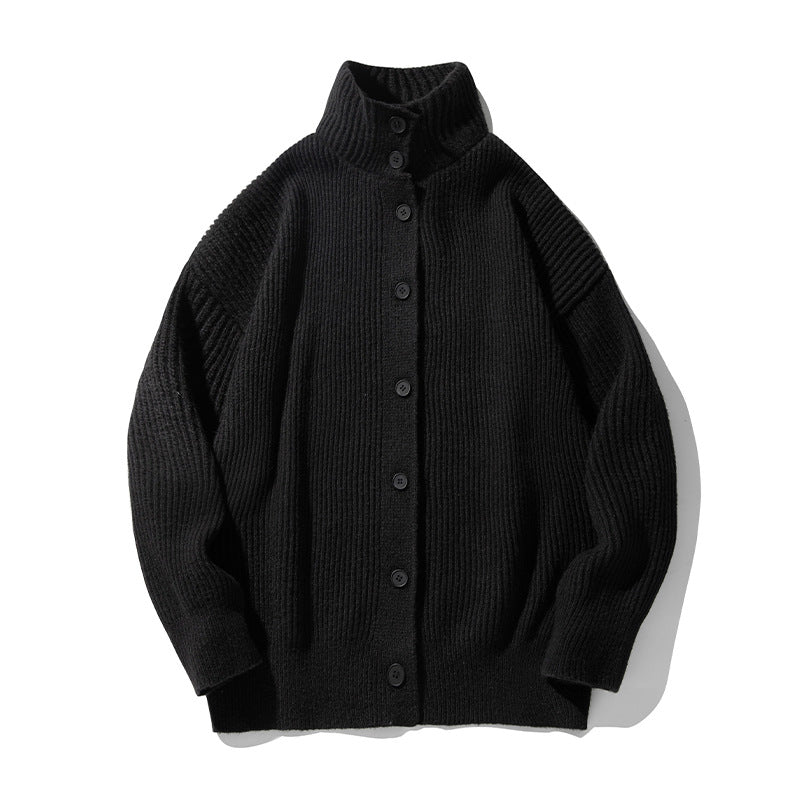 Damen Grobgerippter Cardigan im Oversize‑Schnitt mit hohem Stehkragen und Holzknöpfen Echo Archiv