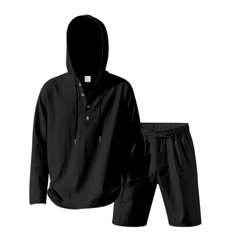Herren lässiges Kapuzenshirt mit kurzer Hose im entspannten Stil Echoarchiv
