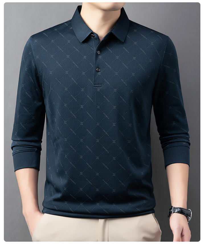 Herren Langarm Poloshirt mit innovativem Muster und atmungsaktiven Eigenschaften Echoarchiv