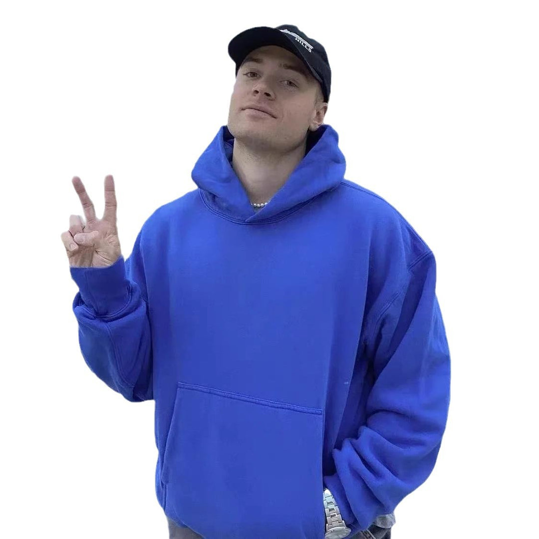 Unisex Boxy-Kapuzenpullover mit überlappender Kapuze, verdeckter Kängurutasche und gerippten Bündchen – Auréline