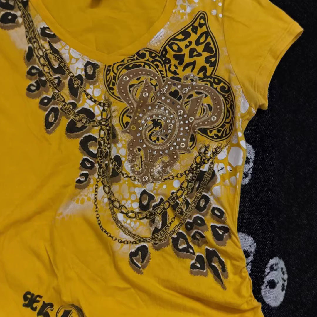 Damen T-Shirt mit dekorativem Grafikdruck und Raffung Echo Archiv