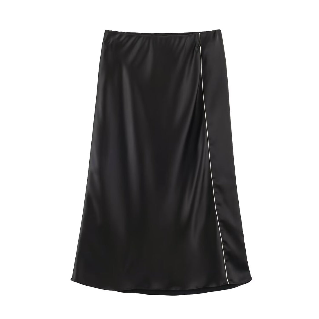Damen Satin-Midirock mit seitlichem Paspelband und A-Linien-Schnitt Echoarchiv