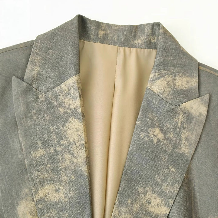 Damen nan Oversize-Blazer mit abstraktem Druck, Reverskragen und leichter Innenfutter Echo Archiv