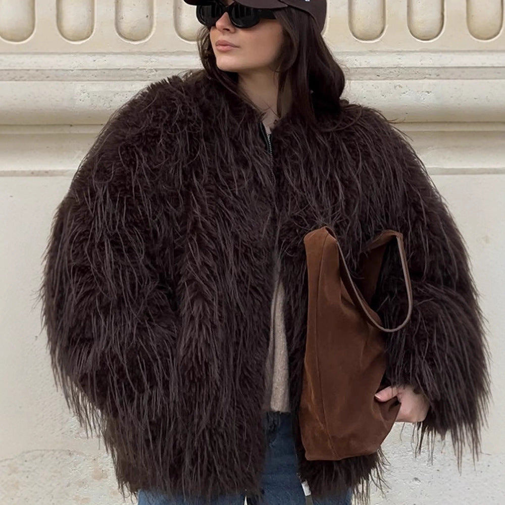 Damen Oversize Kunstpelz‑Mantel mit langfloriger Shag‑Optik und kastiger Silhouette Echoarchiv