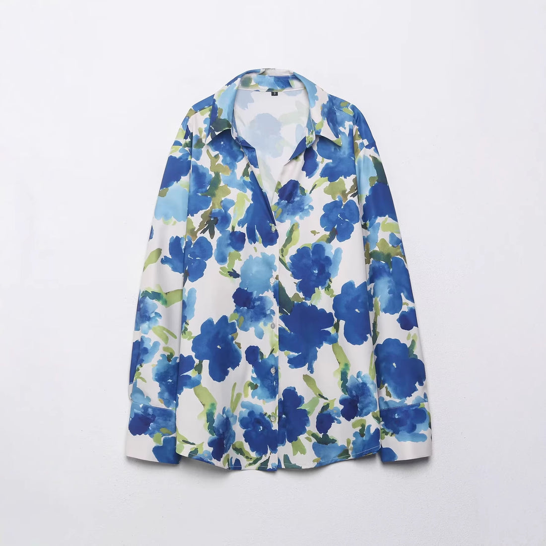 Damen Locker geschnittene seidenähnliche Hemdbluse mit Aquarell-Print Echoarchiv