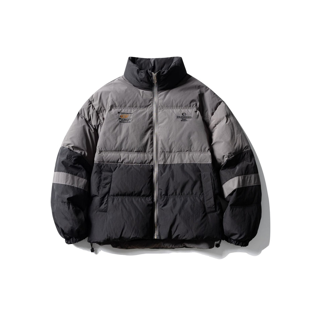 Herren Colorblock-wattierter Kurzblouson mit hohem Stehkragen und Kordelzugsaum Echoarchiv