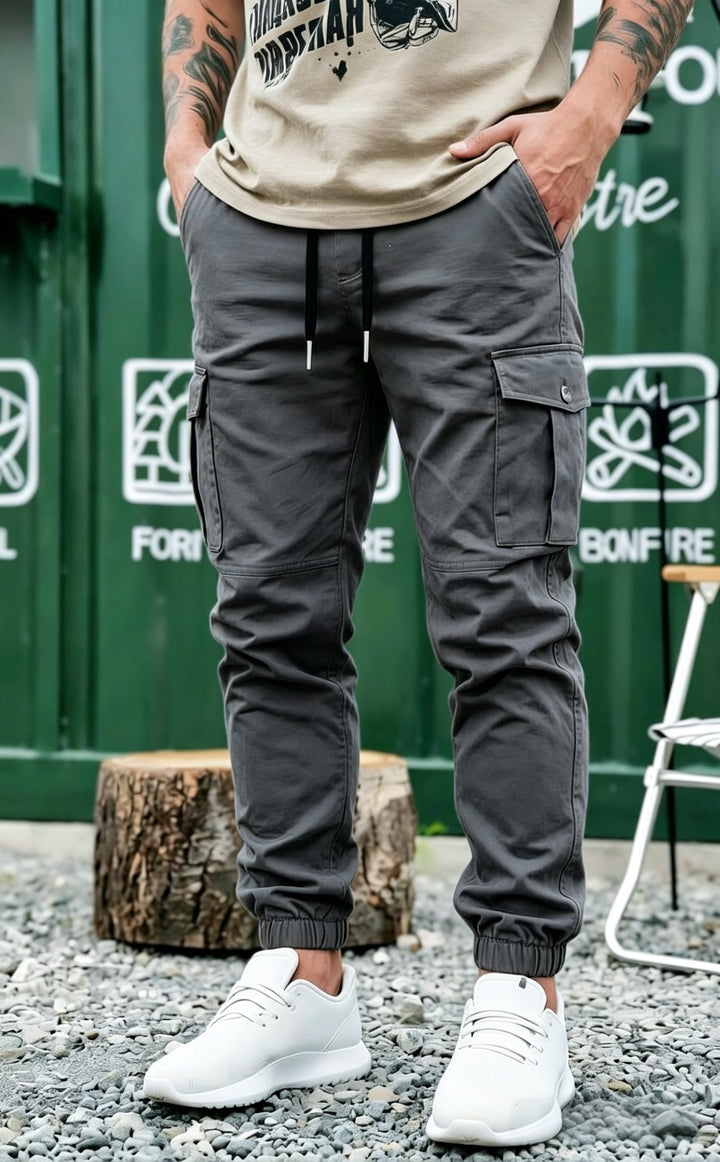 Herren Tapered Cargo-Jogginghose mit elastischem Saum, Kordelzug & Multifunktions‑Taschen Echo Archiv