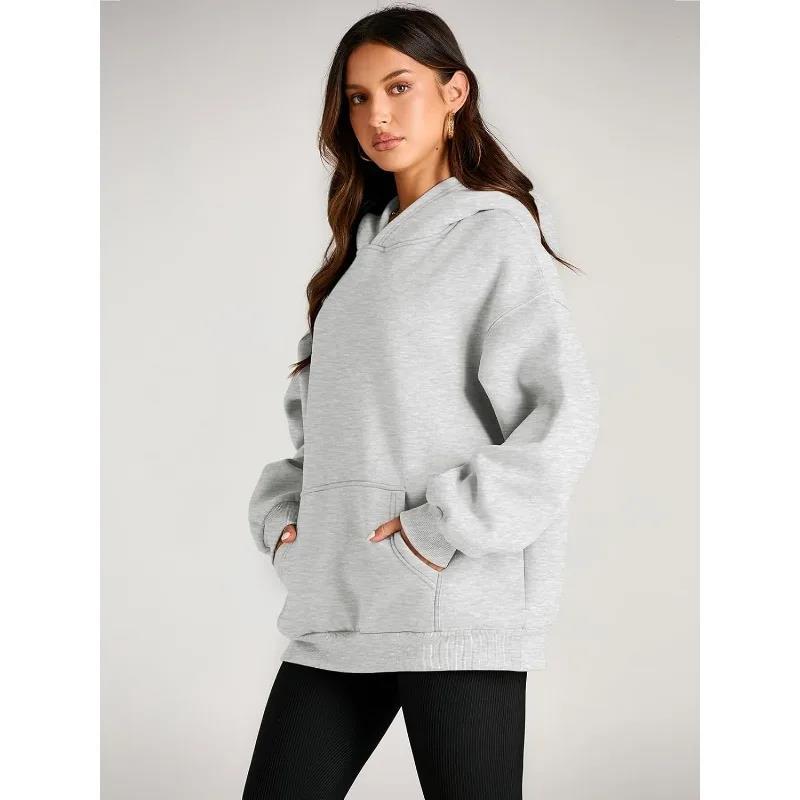 Damen oversized Kapuzenpullover mit verlängerter Silhouette und Kängurutasche – Auréline