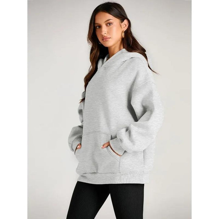 Damen oversized Kapuzenpullover mit verlängerter Silhouette und Kängurutasche – Auréline