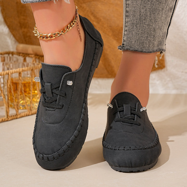 Damen nan atmungsaktive Mokassin-Slipper aus Mikrofaser mit elastischer Schnürung und rutschfester Gummisohle Echo Archiv