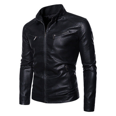 Herren Lederjacke mit modernem Stehkragen und innovativen Reißverschlusstaschen Echoarchiv