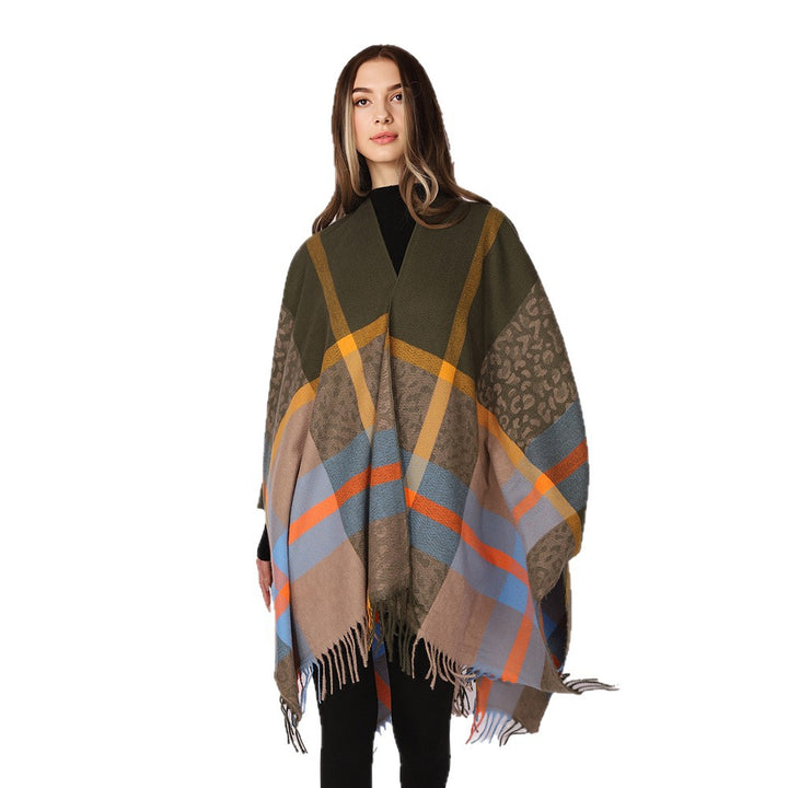 Damen Übergroßer Poncho mit Fransen und Karomuster Echo Archiv