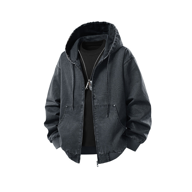 Herren Oversize Kapuzenjacke aus gewaschenem Canvas mit Reißverschluss und Utility-Taschen Echo Archiv