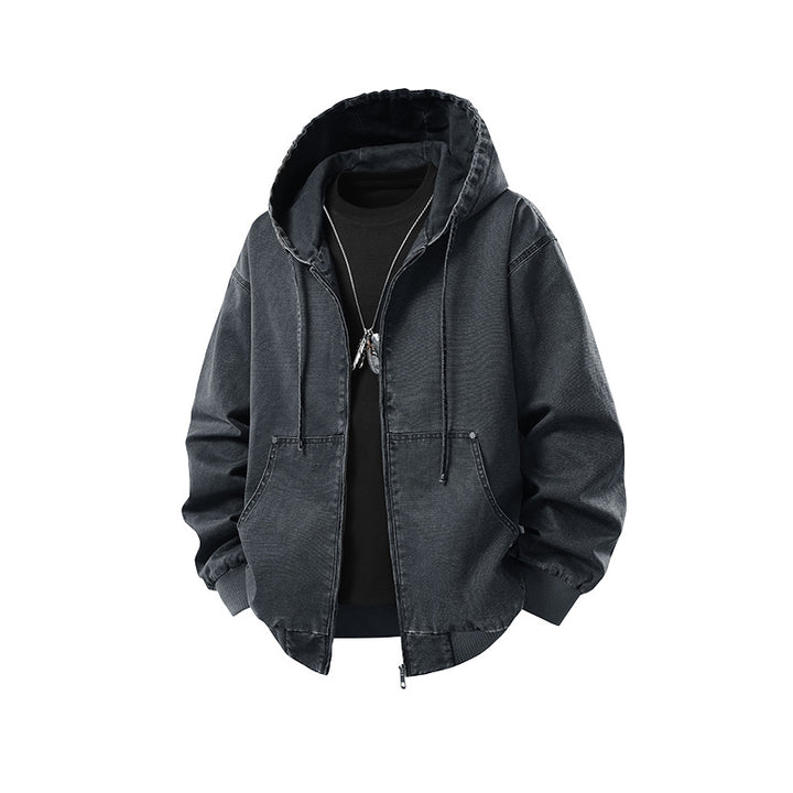 Herren Oversize Kapuzenjacke aus gewaschenem Canvas mit Reißverschluss und Utility-Taschen Echo Archiv