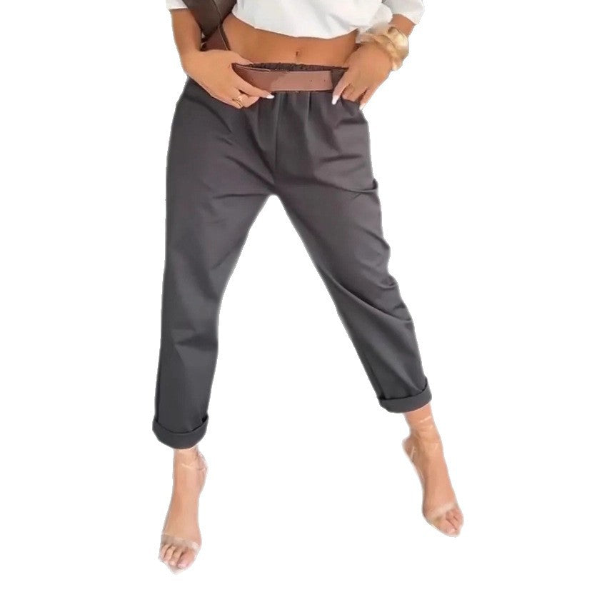 Damen nan hochtaillierte Paperbag-Hose mit gerafftem Bund, Eingrifftaschen und gekrempeltem Saum Echo Archiv