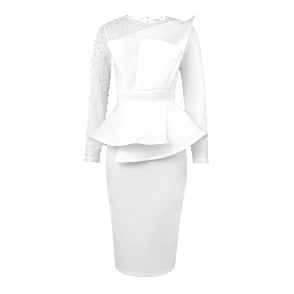Damen Etuikleid mit transparenten Puffärmeln und dekorativem Peplum Echo Archiv