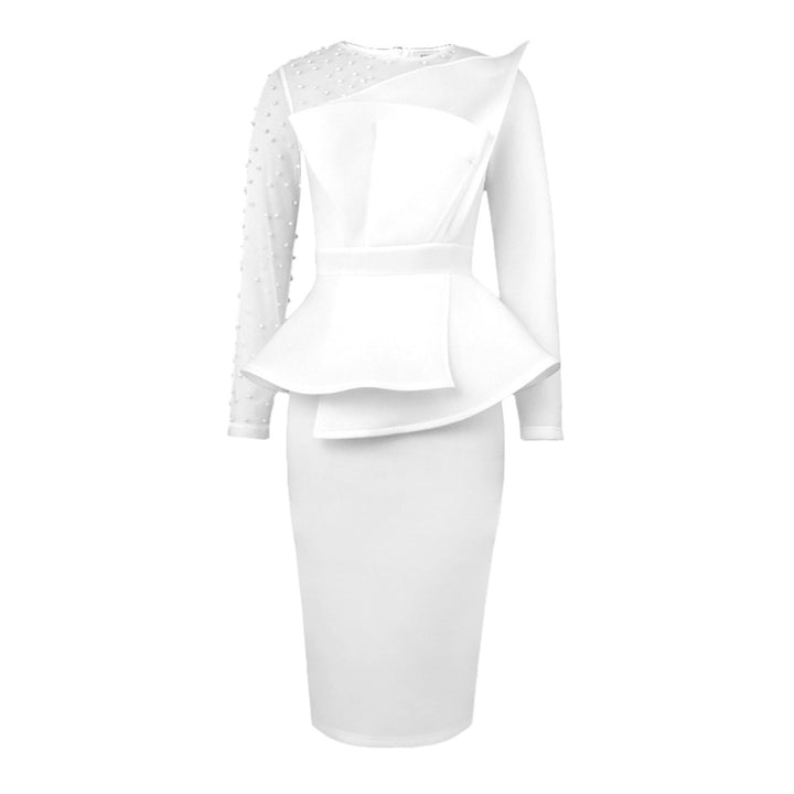 Damen Etuikleid mit transparenten Puffärmeln und dekorativem Peplum Echo Archiv