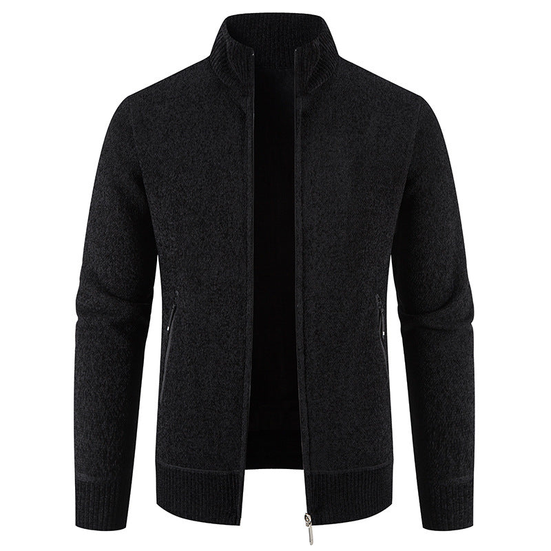 Herren elegante Strickjacke mit hohem Kragen und praktischen Reißverschlusstaschen Echoarchiv