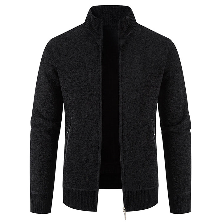 Herren elegante Strickjacke mit hohem Kragen und praktischen Reißverschlusstaschen Echoarchiv