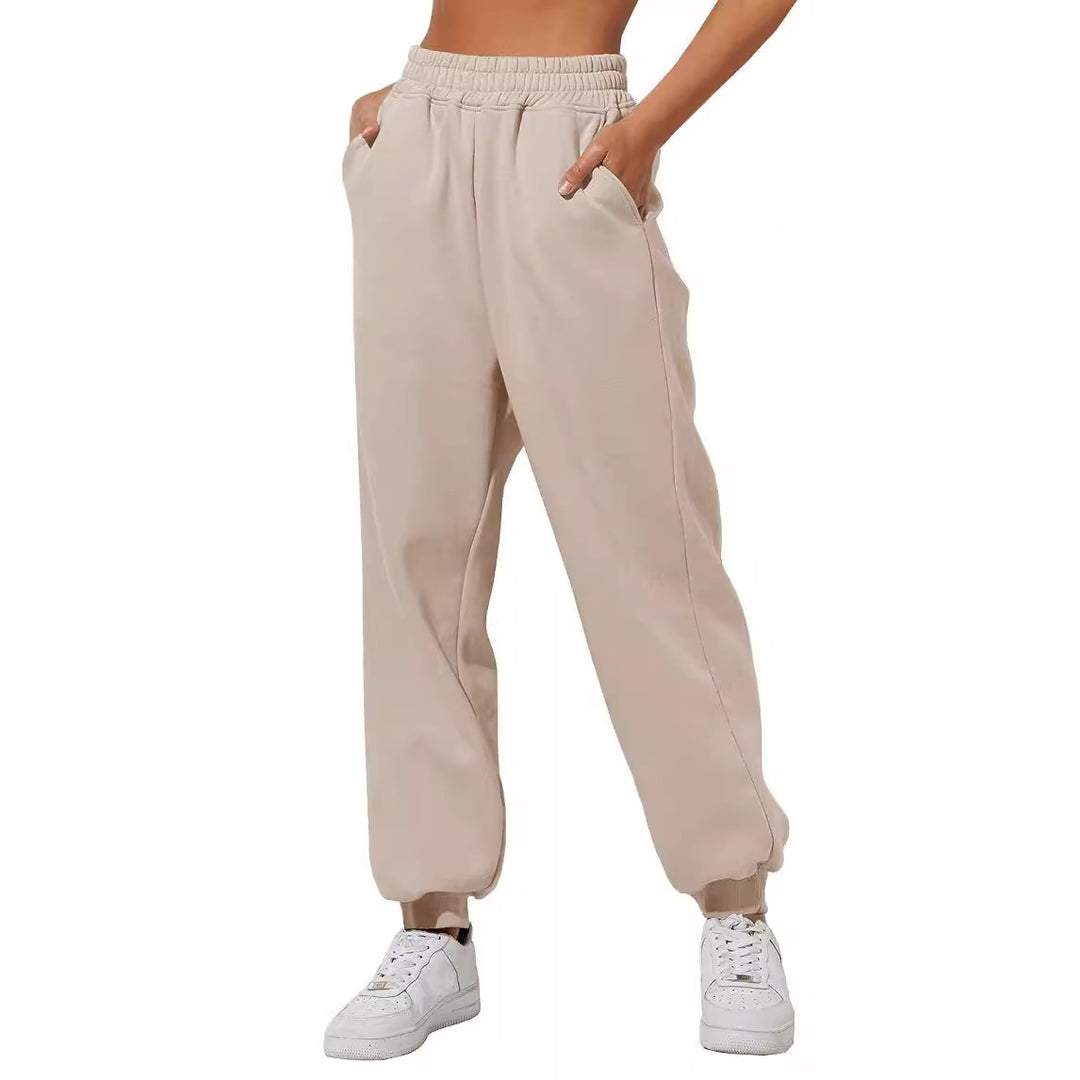 Damen nan lockere High‑Waist Jogginghose mit doppellagigem Komfortbund, seitlichen Eingrifftaschen und gerafften Knöchelbündchen Echo Archiv