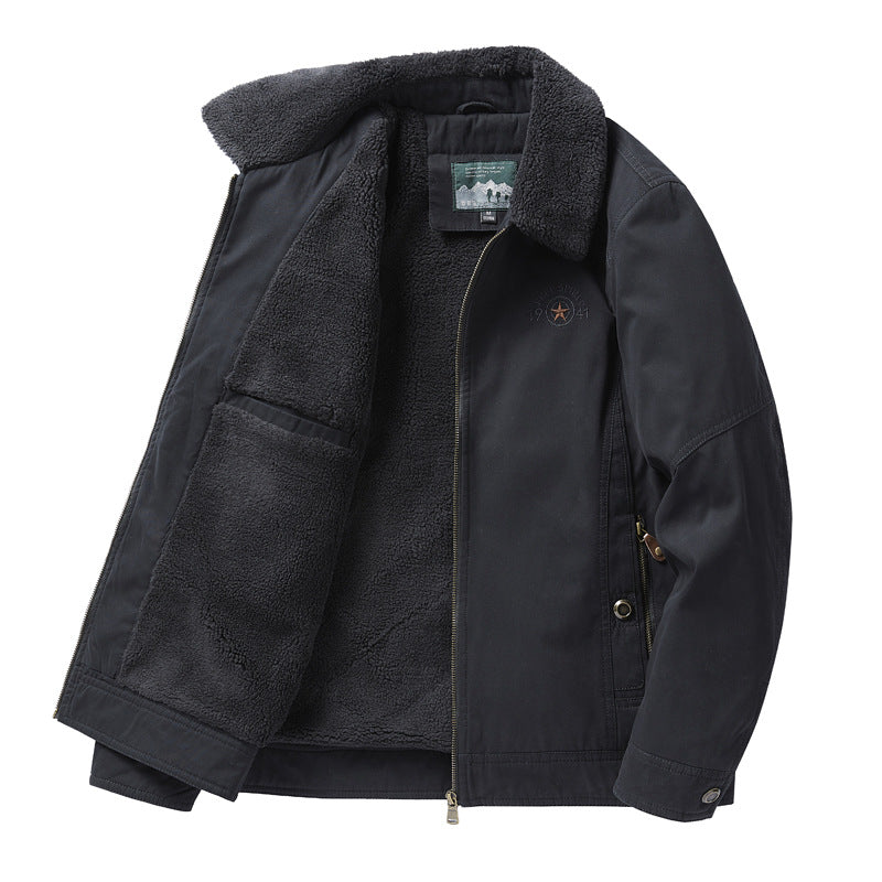 Men's sherpa-lined canvas chore jacket with full fleece interior and zip closure – Taviero