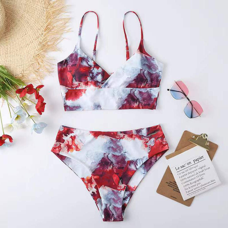Damen Hoch tailliertes Bikini-Set mit Blumenmuster Echo Archiv