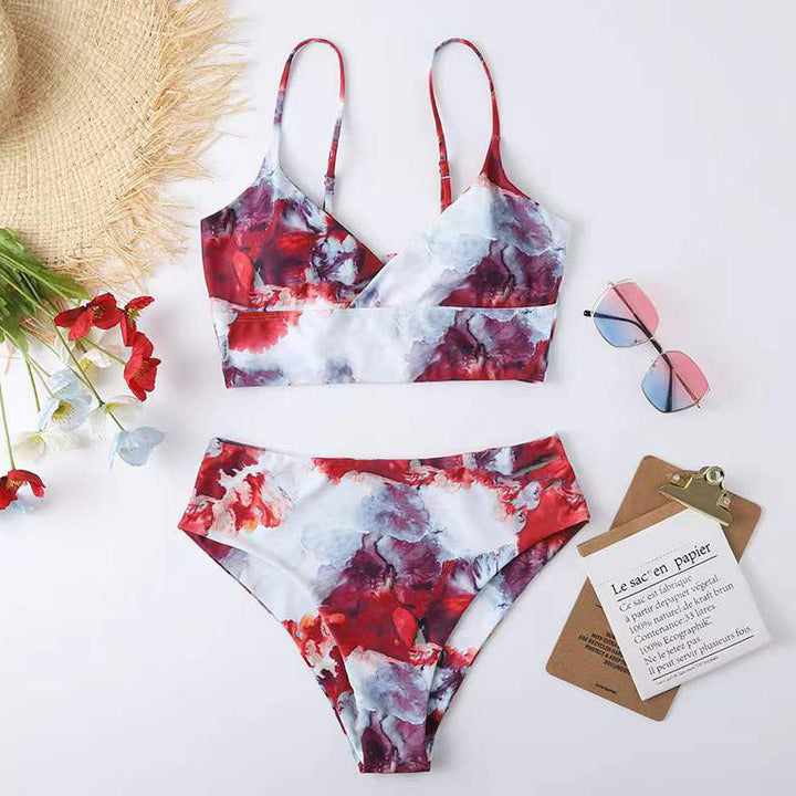 Damen Hoch tailliertes Bikini-Set mit Blumenmuster Echo Archiv
