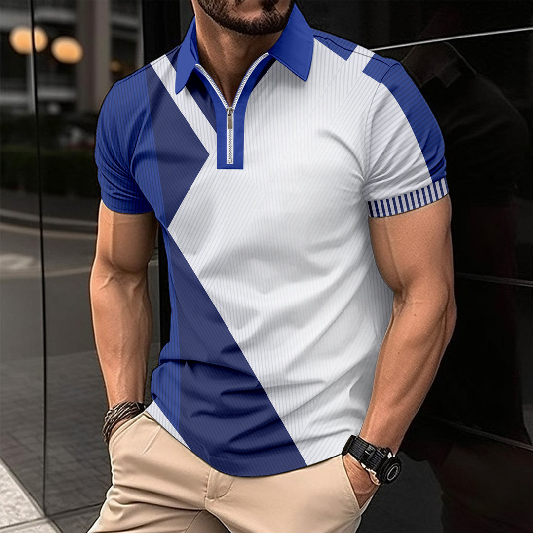 Herren Kurzarm Poloshirt mit modernem Grafikdesign und sportlichem Reißverschluss Echoarchiv