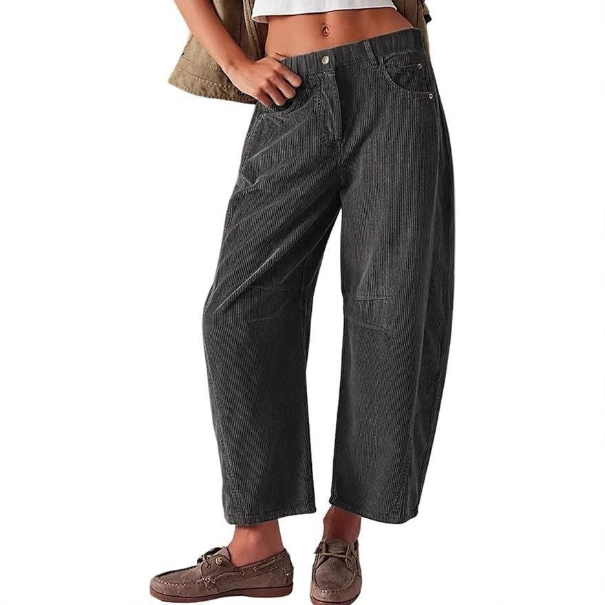 Damen Weite Cordhose mit hoher Taille, Cropped-Bein und Eingriffstaschen Echo Archiv